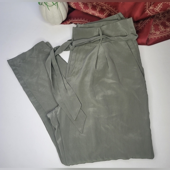 Joie Pure Silk Belted Sage Green Pants Gorgeous! - Picture 2 of 11